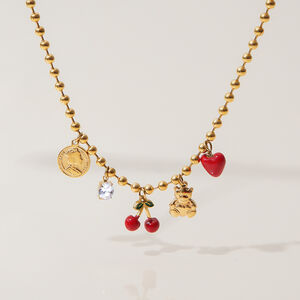 1 Piece Natural Cherry Stainless Steel Waterproof Gold Color Women's Pendant Necklaces h5 Picture7