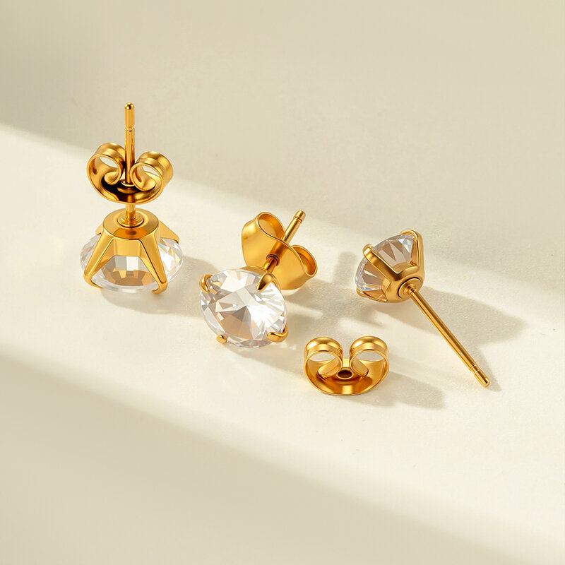 1 Piece Simple Stainless Steel Waterproof Gold Color Zircon Piercings Earring h5 Picture3