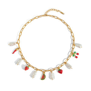 Collier pendentif doré étanche en acier inoxydable, 1 pièce, représentant un fruit sucré h5 Image5