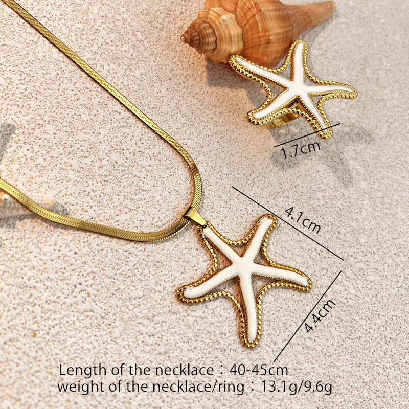 Collana con ciondolo color oro impermeabile in acciaio inossidabile a forma di stella marina, 1 pezzo h5Immagine4