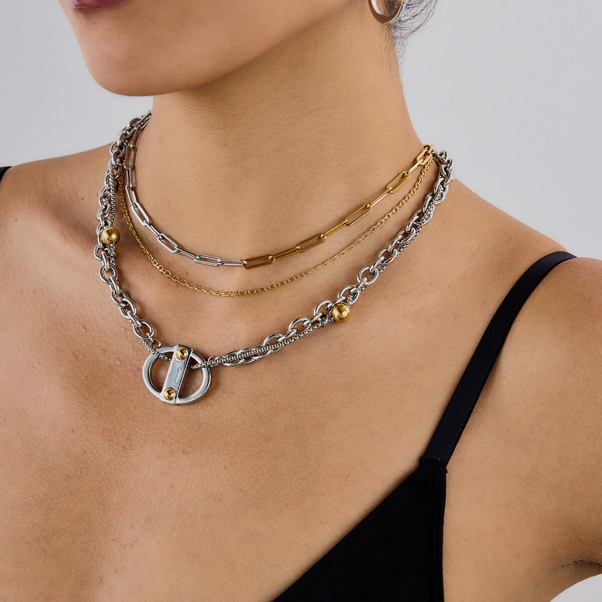 1 pezzo moderno geometrico in acciaio inossidabile impermeabile color oro collana con ciondolo da donna h5 Immagine3