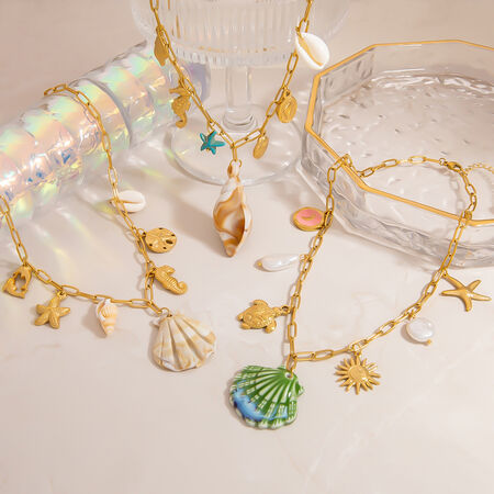 1 Piece Oceanic Stainless Steel Waterproof Gold Color Pendant Necklace 2