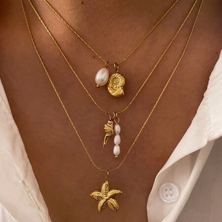 Collana con ciondolo color oro in acciaio inossidabile oceanico da 1 pezzo