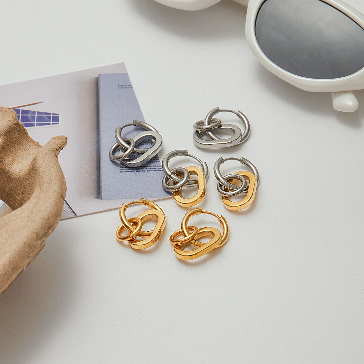 1 Pair Personality Round Stainless Steel Waterproof Gold Color Women's Drop Earrings h5 Picture6