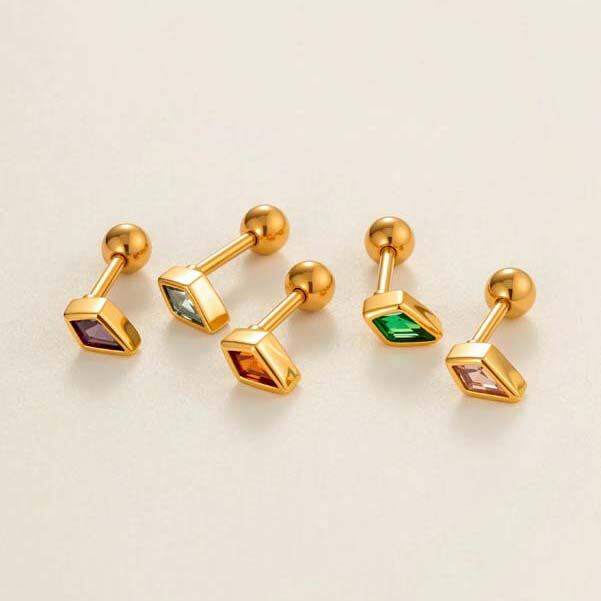 1 Piece Daily Rhombus Copper Gold Color Zircon Women's Piercings Earrings h5 Picture4
