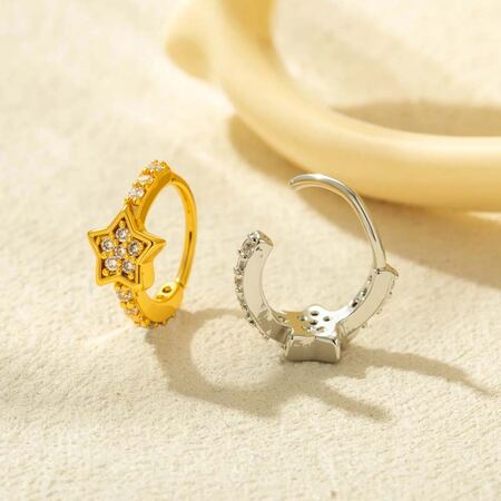 1 Piece Shinning Star Copper Gold Color Zircon Women's Nose Stud 2