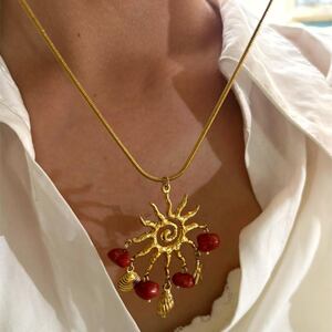 Collana con ciondolo in pietra naturale color oro impermeabile in acciaio inossidabile da 1 pezzo h5 Immagine2