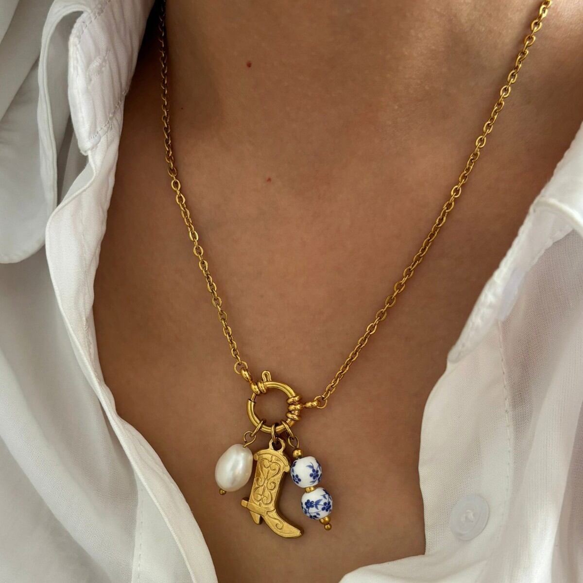 1 Piece Boots Stainless Steel Waterproof Gold Color Pendant Necklace 2