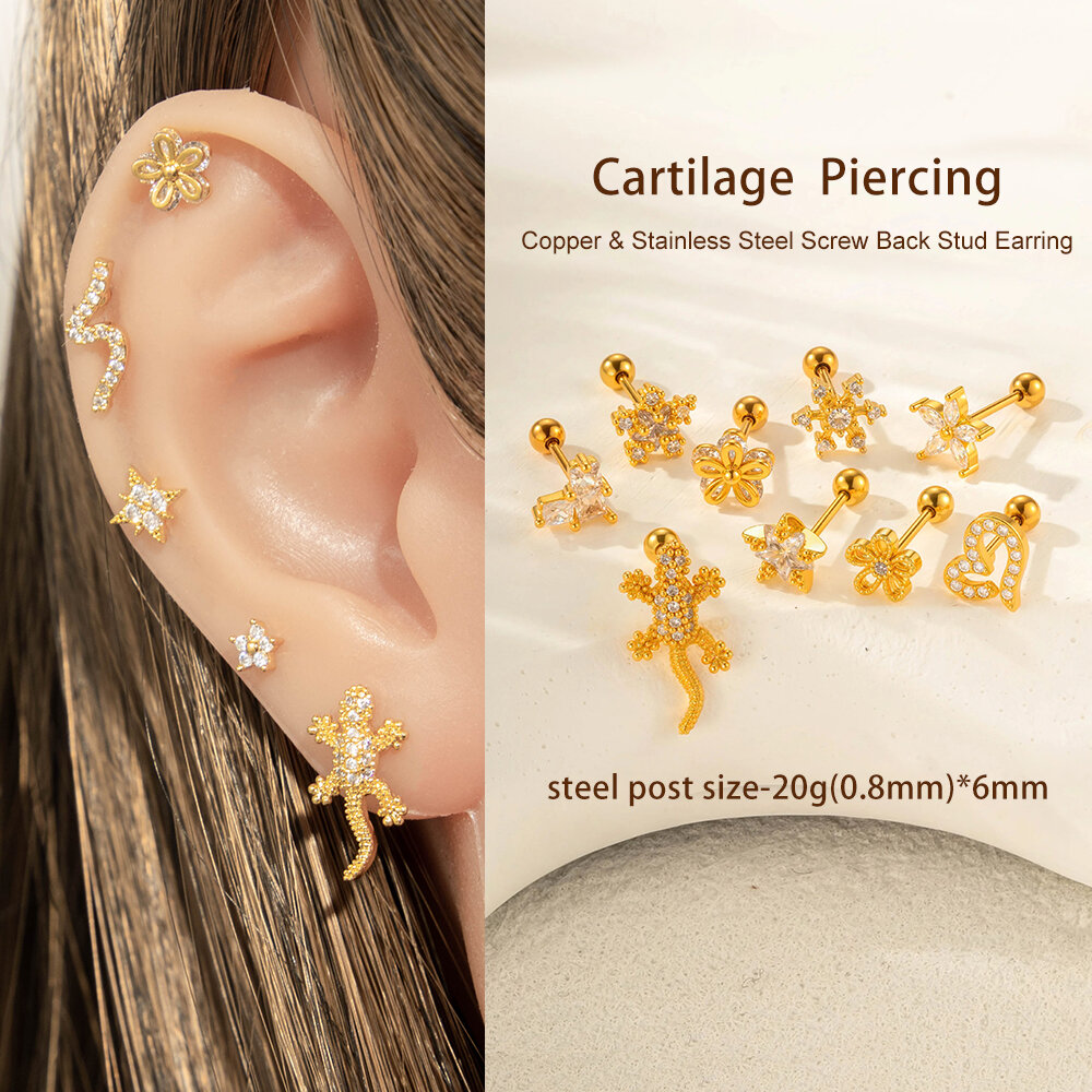 1 Piece Copper Gold Color Zircon Piercings Earrings Picture4