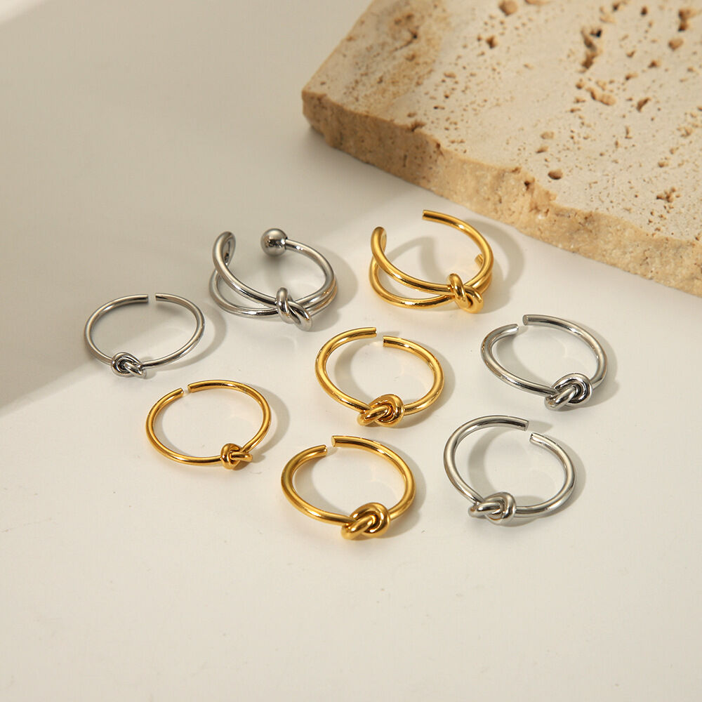 1 Piece Simple Knot Stainless Steel Waterproof Gold Color Adjustable Ring 2