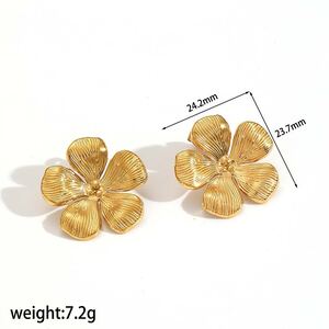 1 Pair Retro Flower Stainless Steel Waterproof Gold Color Stud Earrings h5 Picture2