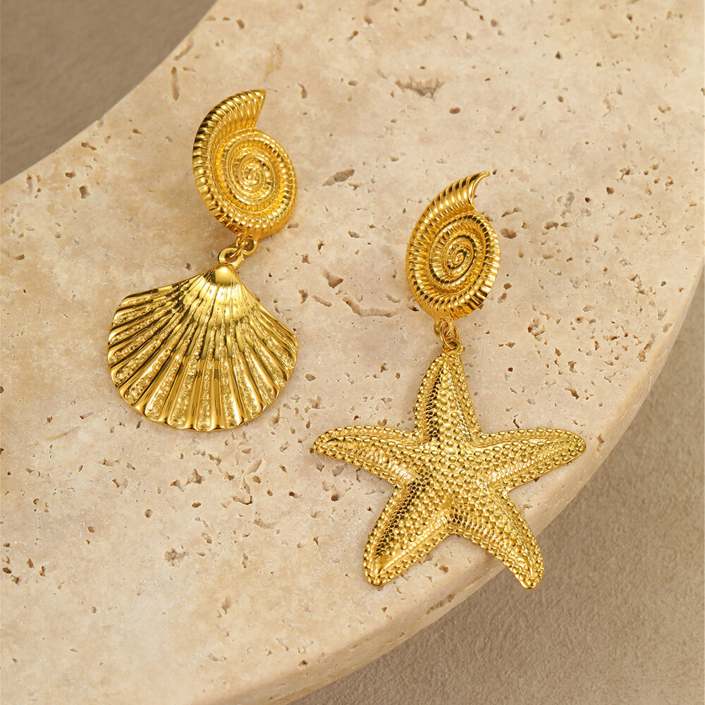 Vacation Turtle Stainless Steel Waterproof Gold Color Women's Dangle Earrings h5Picture4