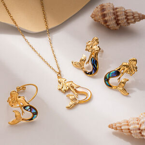 Mermaid Stainless Steel Waterproof Gold Color Earring Set h5 Picture2