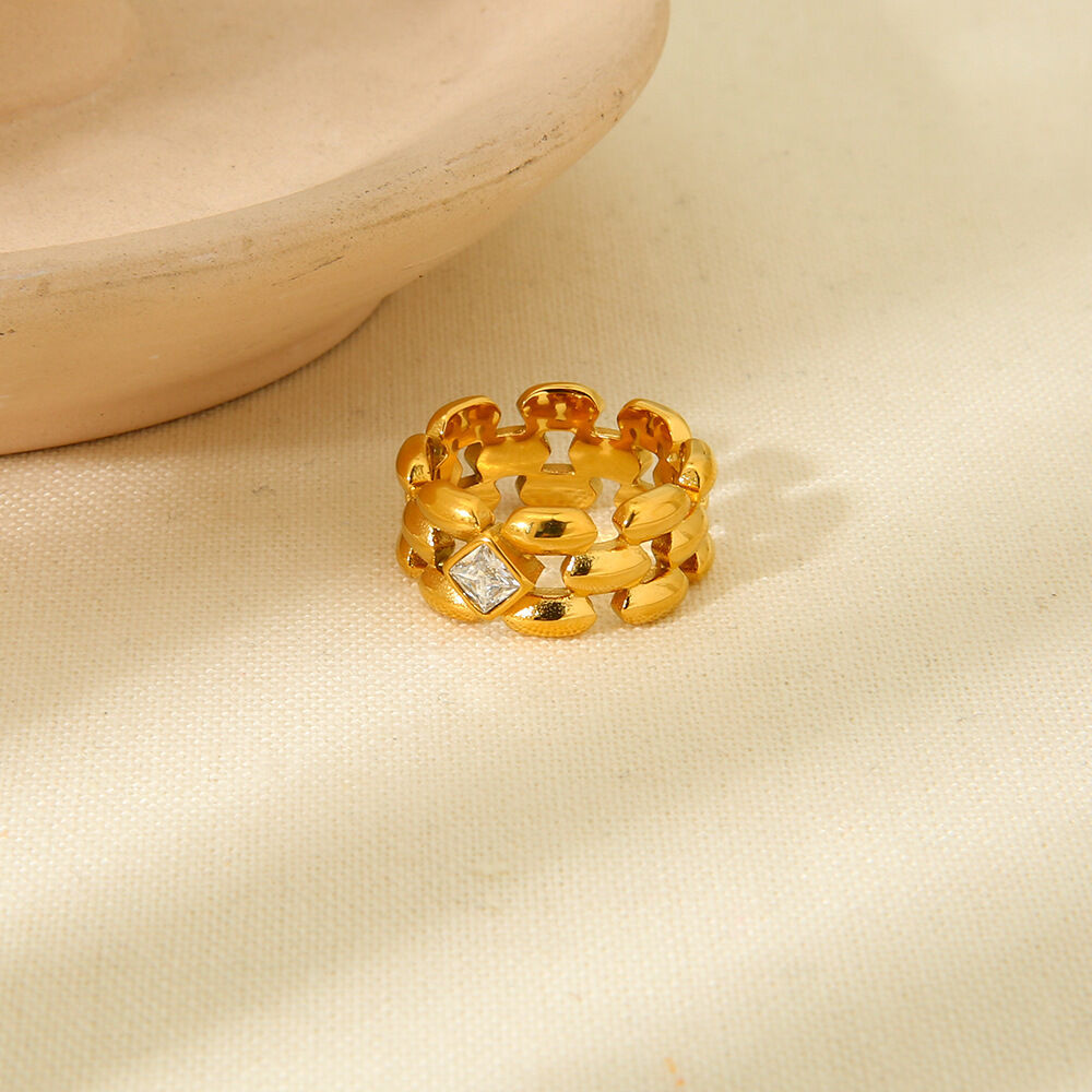 Luxe serie elegante geometrische roestvrijstalen zirkonia statement ringen Afbeelding4