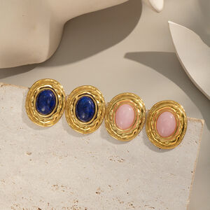 1 Pair Classic Stainless Steel Waterproof Gold Color Natural Stone Stud Earrings h5 Picture2