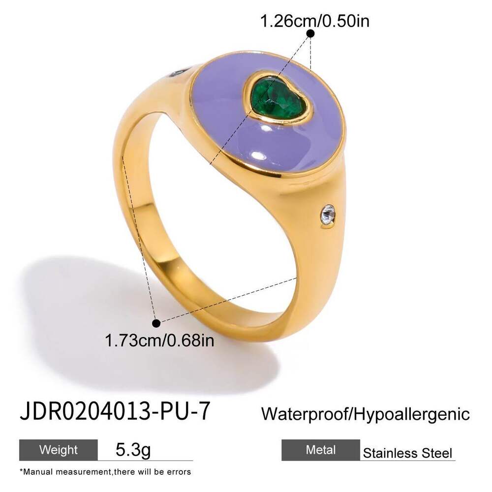 Bague tendance en acier inoxydable doré, imperméable, en forme de cœur coloré (1 pièce).