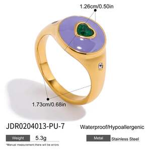 Bague tendance en acier inoxydable doré, imperméable, en forme de cœur coloré (1 pièce). h5