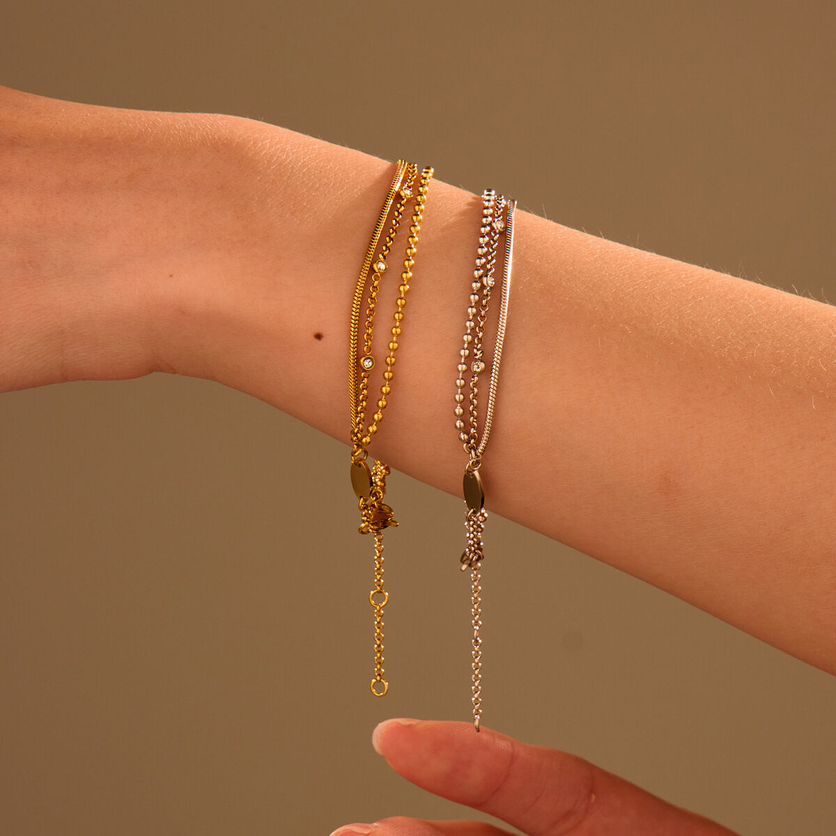 1 Pair Simple Series Daily Stainless Steel Waterproof Women's Chain Bracelets