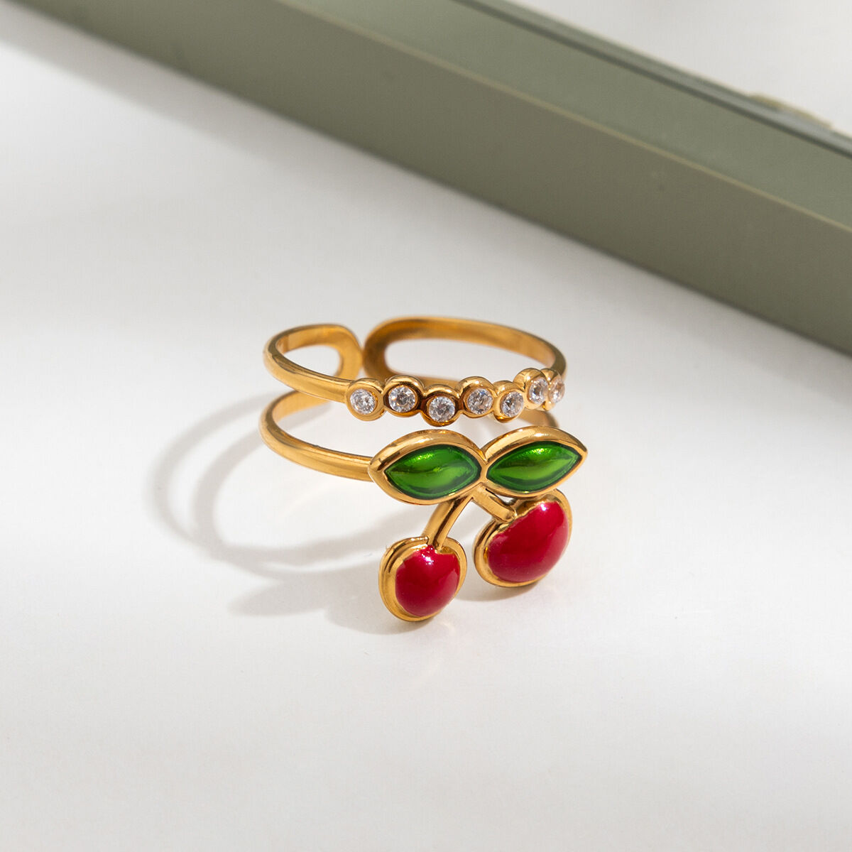1 Piece Cherry Stainless Steel Waterproof Gold Color Statement Rings Picture9
