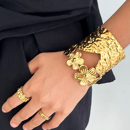 1 Piece Personality Flower Stainless Steel Waterproof Gold Color Women's Bangles 2