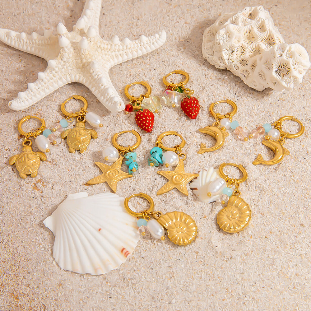1 paio di orecchini pendenti color oro impermeabili in acciaio inossidabile oceanico