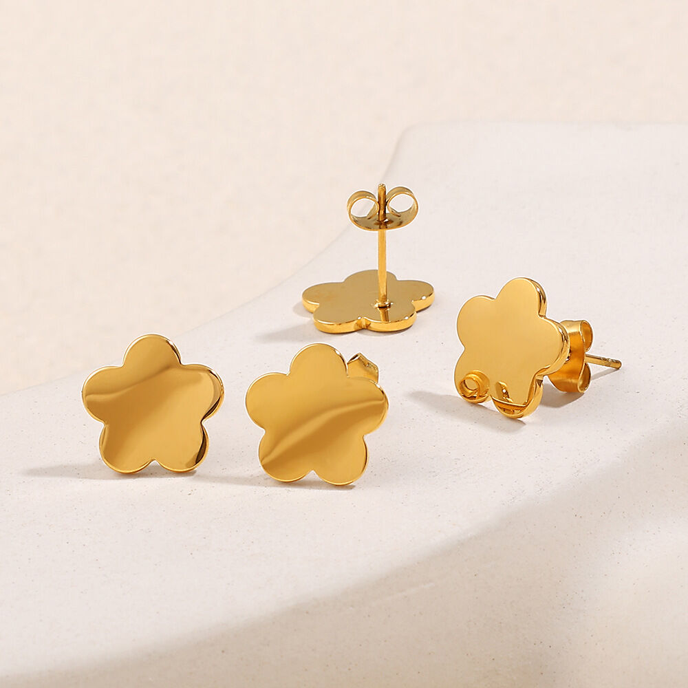 1 Pair Simple Flower Stainless Steel Waterproof Gold Color Stud Earrings