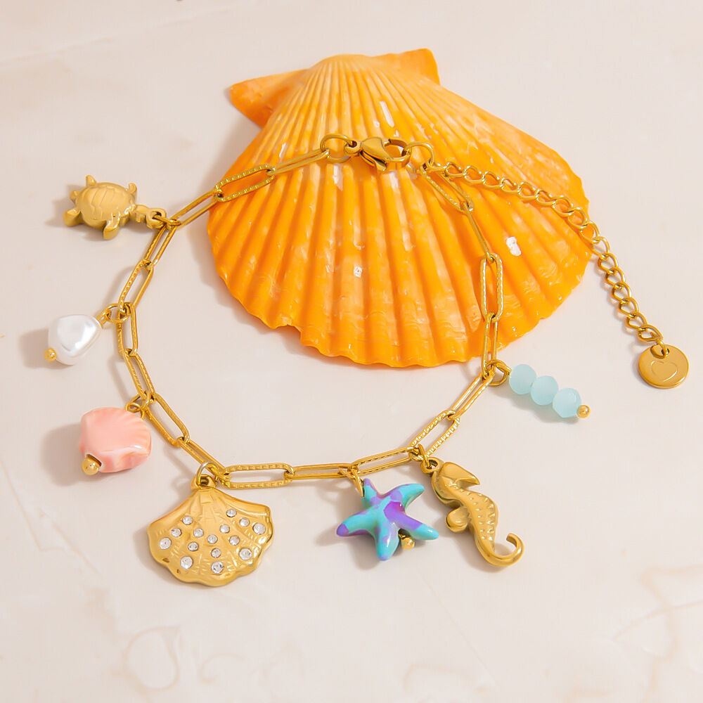 Braccialetti con ciondolo da donna in acciaio inossidabile con tartaruga naturale della serie Romantic Immagine2