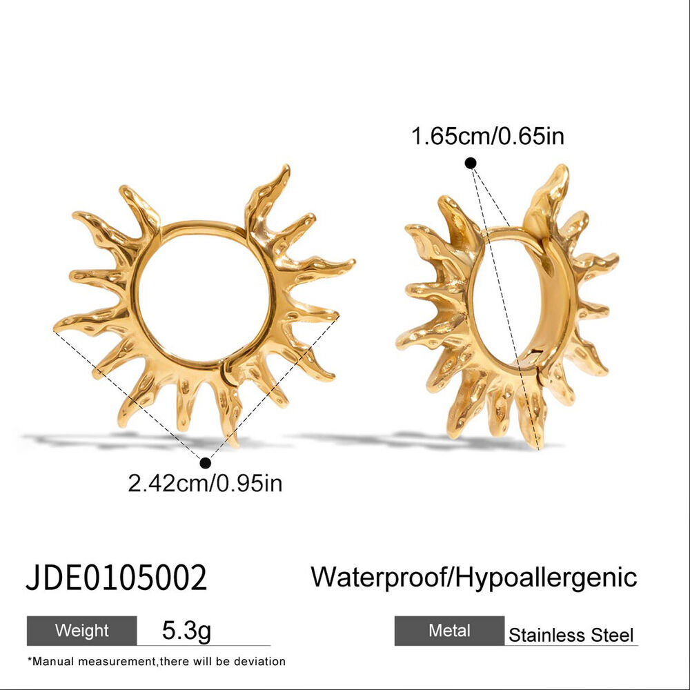 1 Pair Stylish Series Retro Sun Stainless Steel Waterproof Gold Color Women's Hoop Earrings Picture2