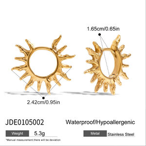 1 Pair Stylish Series Retro Sun Stainless Steel Waterproof Gold Color Women's Hoop Earrings h5 Picture2