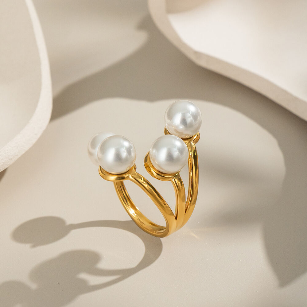 1 Piece Stainless Steel Waterproof Gold Color Pearl Statement Ring h5Picture3