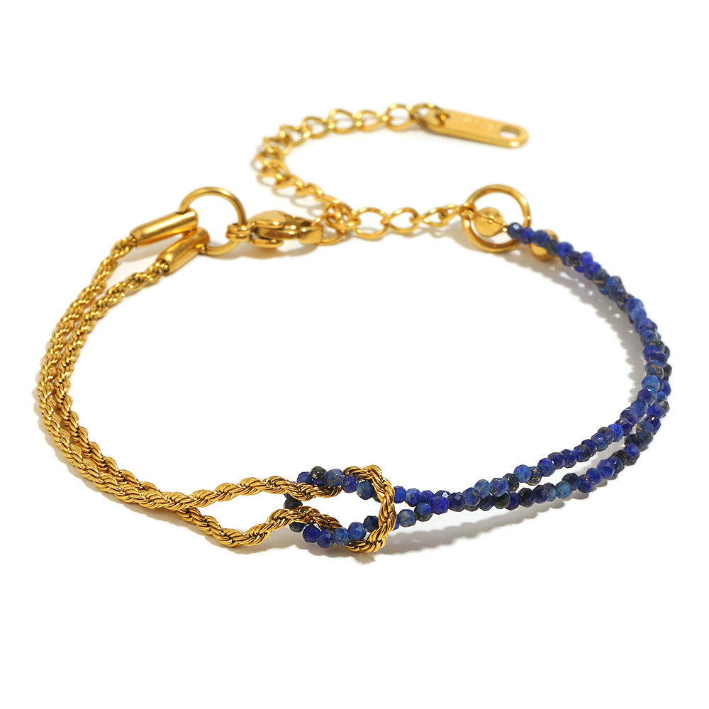 Armband mit gedrehter Kette und Naturstein-Nähten – Gold – 4 Bild4