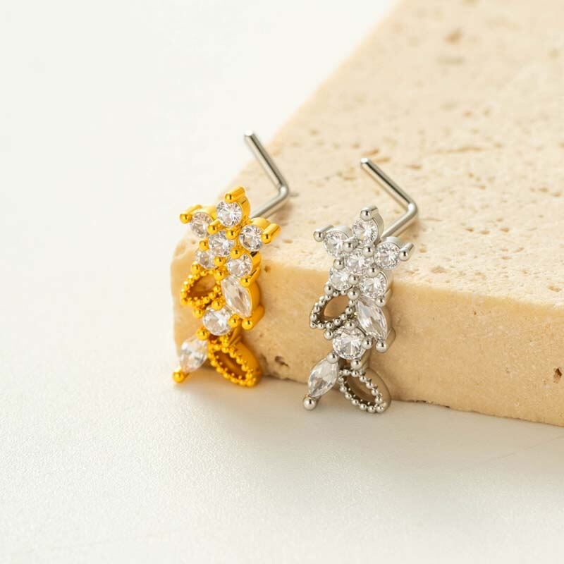 1 Piece Flower Copper Gold Color Zircon Women's Nose Stud h5Picture4