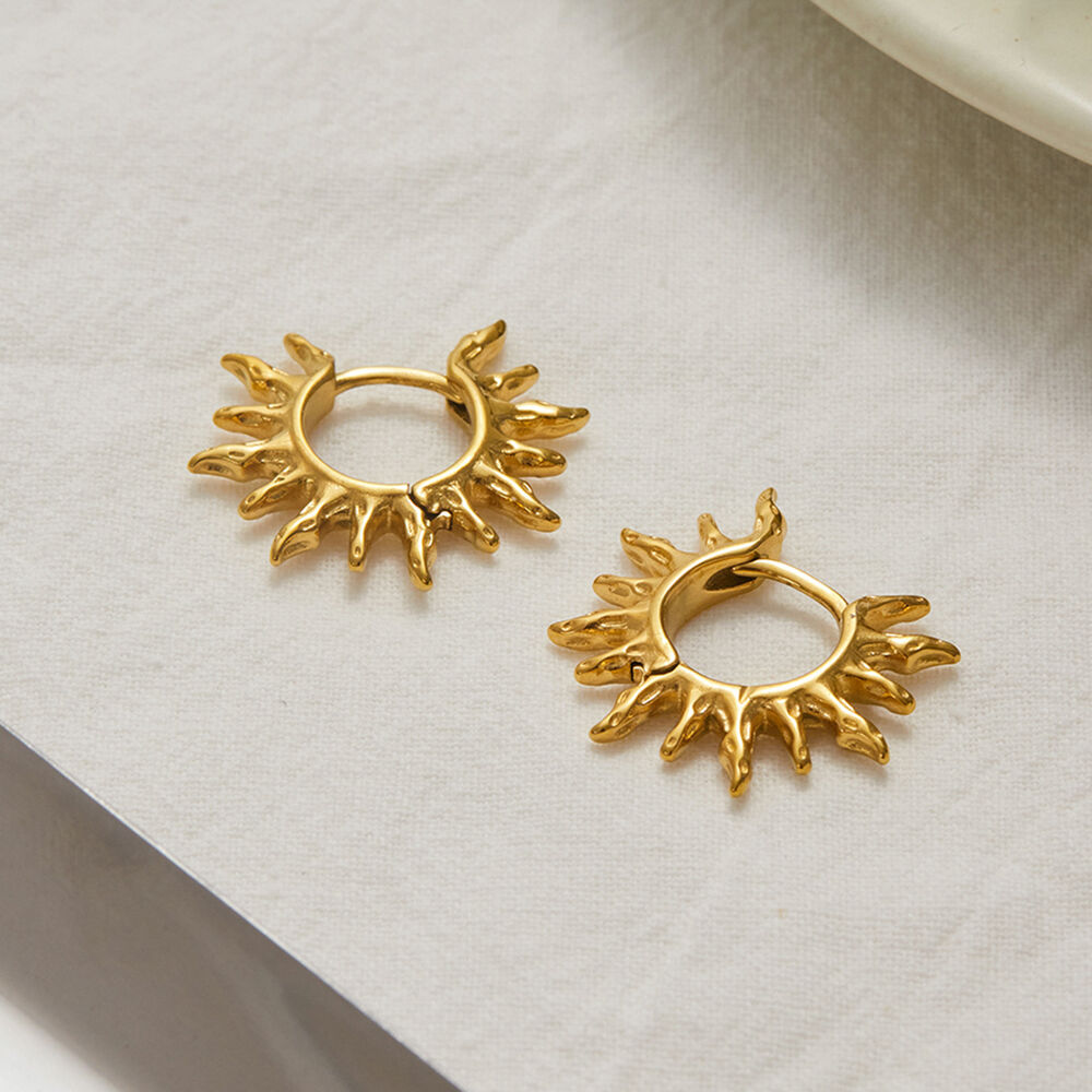 1 Pair Stylish Series Retro Sun Stainless Steel Waterproof Gold Color Women's Hoop Earrings Picture6