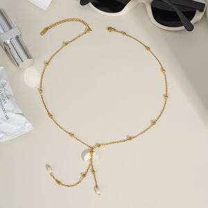 1 collar con colgante de luna de acero inoxidable, resistente al agua y color dorado. h5 Imagen4