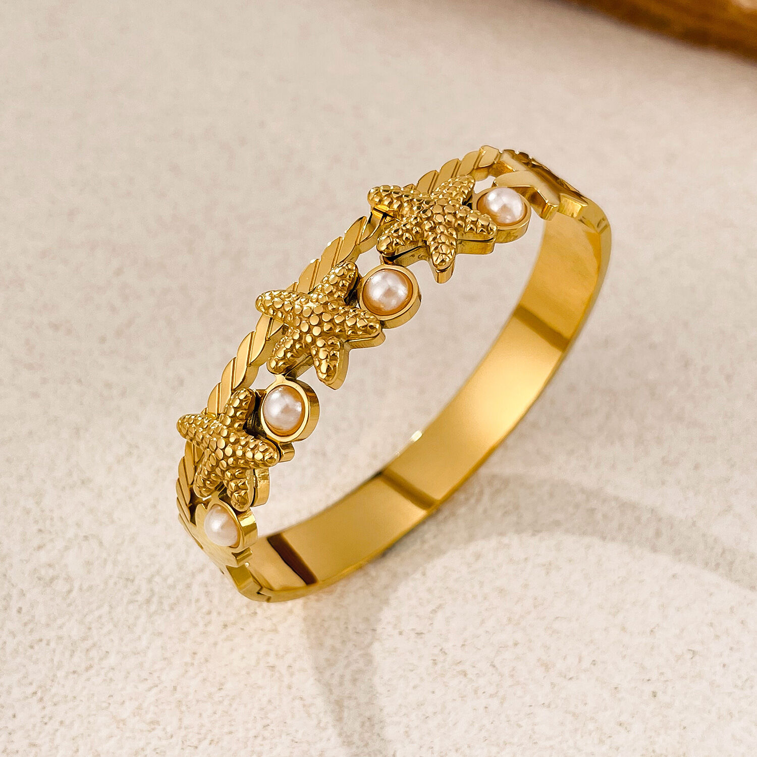 Braccialetti da donna color oro impermeabili in acciaio inossidabile a forma di stella marina, 1 pezzo Immagine4