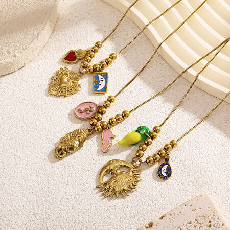 1 Piece Romantic Series Elegant Heart Stainless Steel Waterproof Gold Color Women's Pendant Necklaces 2