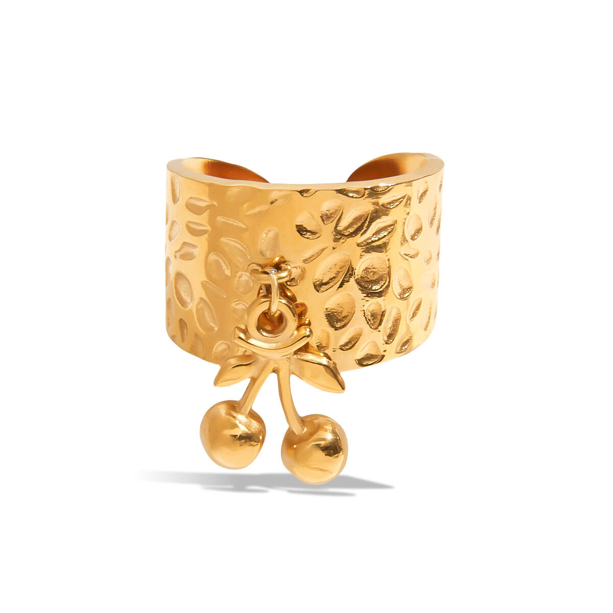 1 Piece Romantic Series Cherry Stainless Steel Waterproof Gold Color Statement Rings 