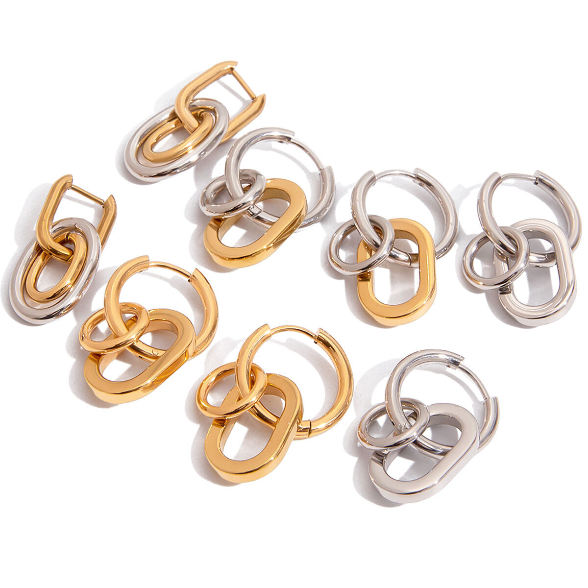 1 Pair Personality Round Stainless Steel Waterproof Gold Color Women's Drop Earrings Picture9