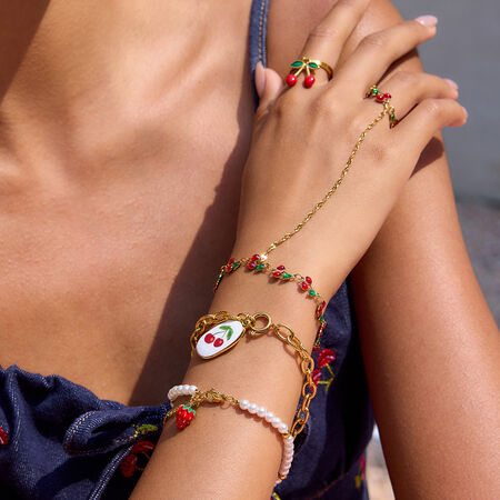 1 Piece Vivid Cute Fruits Stainless Steel Waterproof Gold Color Women's Charm Bracelets