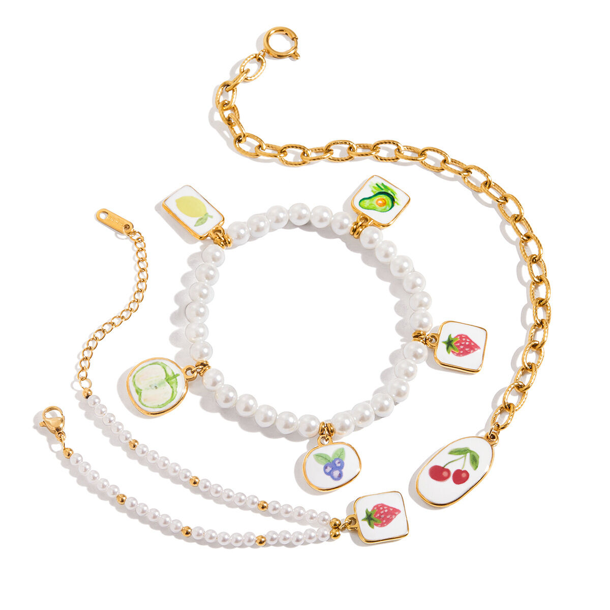 1 Piece Romantic Cherry Stainless Steel Waterproof Gold Color Women's Charm Bracelets h5 Picture8