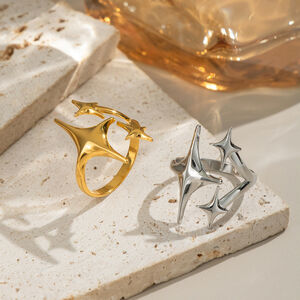 Anello con stella in acciaio inossidabile impermeabile color oro da 1 pezzo h5 Immagine3