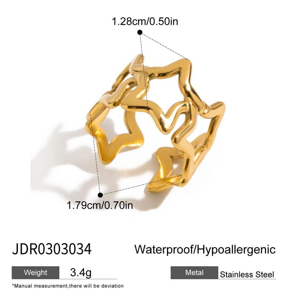 1 Stück klassischer Sternring aus wasserdichtem Edelstahl in Goldfarbe