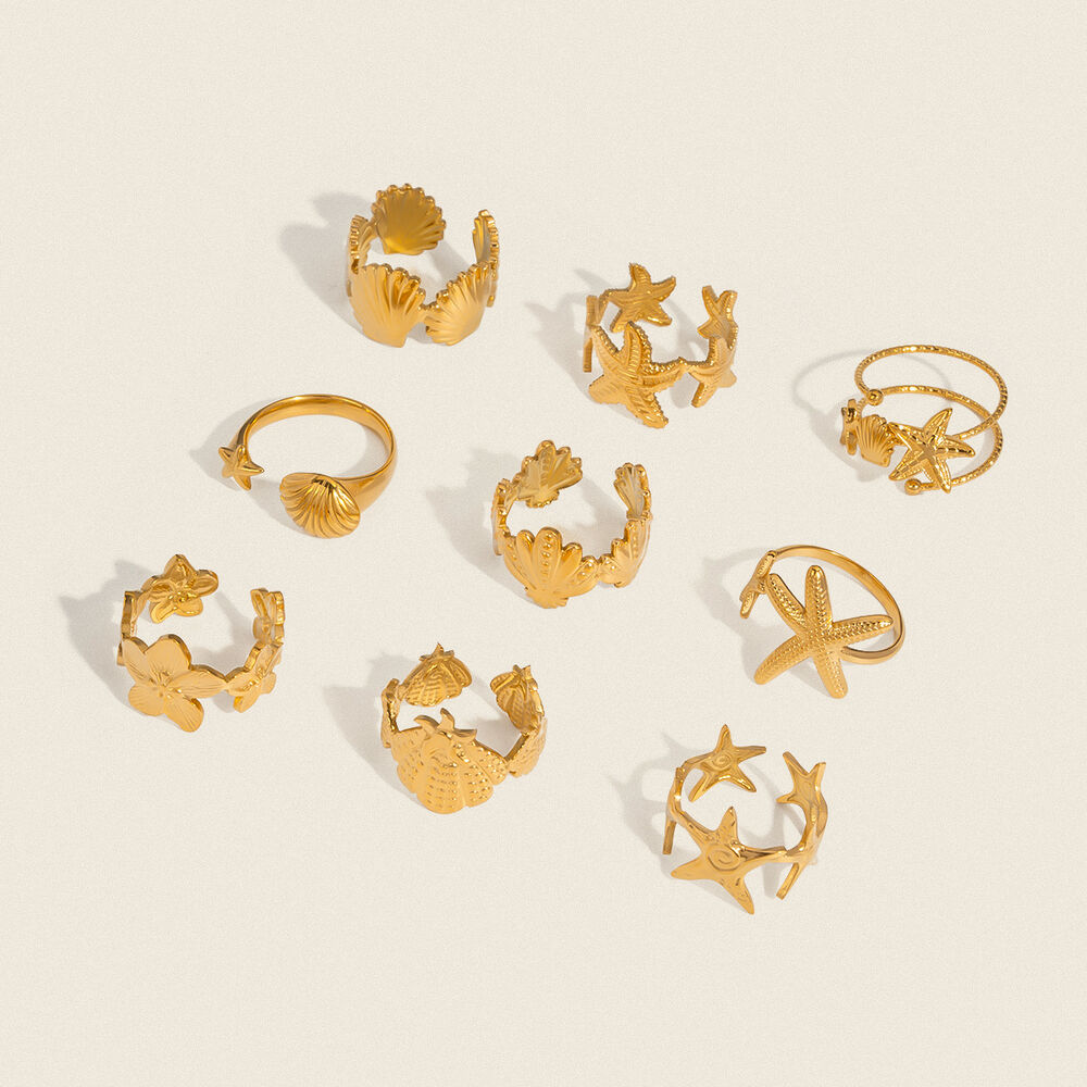 1 Piece Oceanic Stainless Steel Waterproof Gold Color Adjustable Ring Picture4