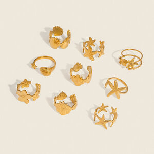 1 Piece Oceanic Stainless Steel Waterproof Gold Color Adjustable Ring h5 Picture4