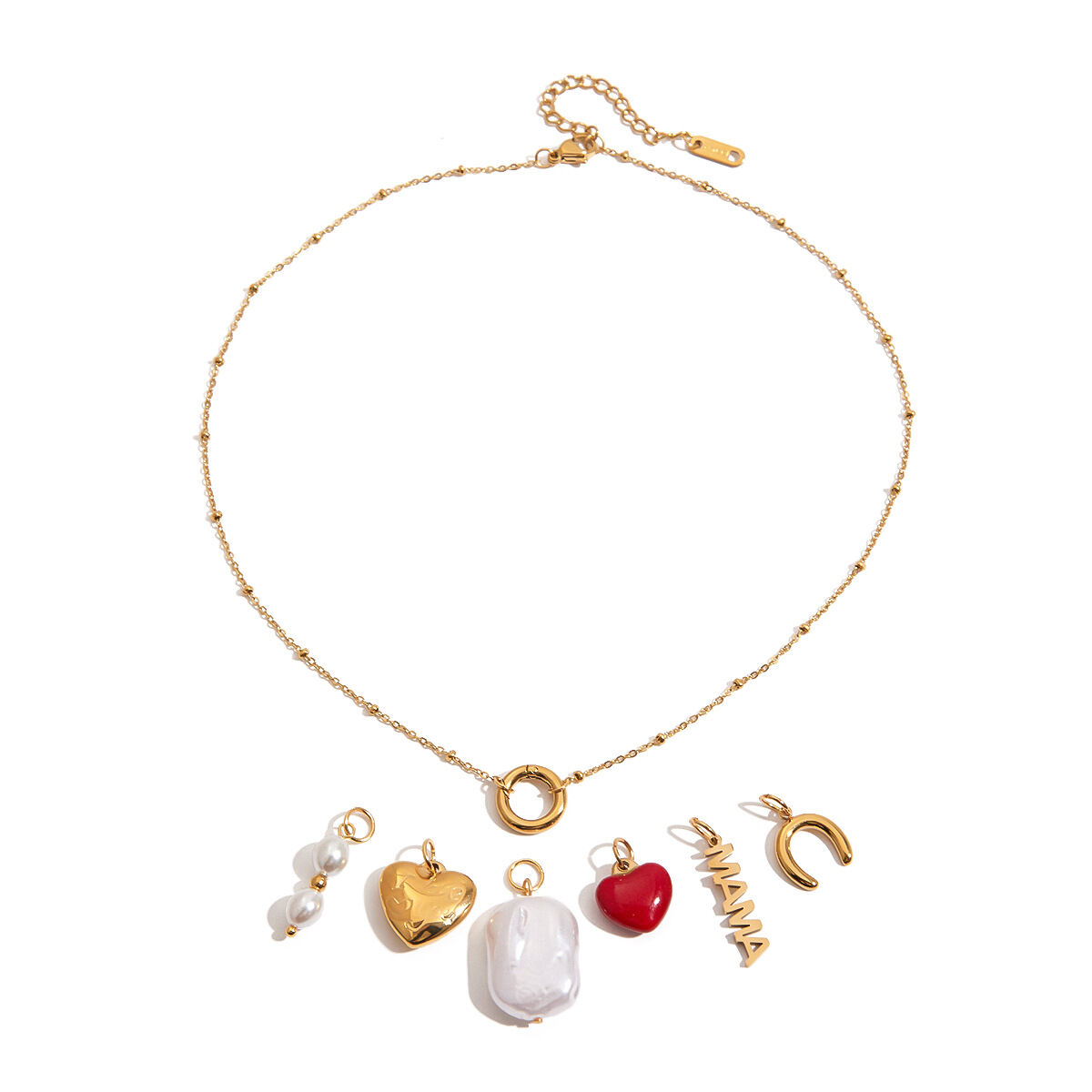 Collana con ciondolo da donna color oro impermeabile in acciaio inossidabile a forma di cuore per le vacanze, 1 pezzo, serie fai da te h5
