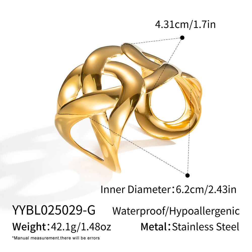 1 Piece Stainless Steel Waterproof Gold Color Cuff Bracelet
