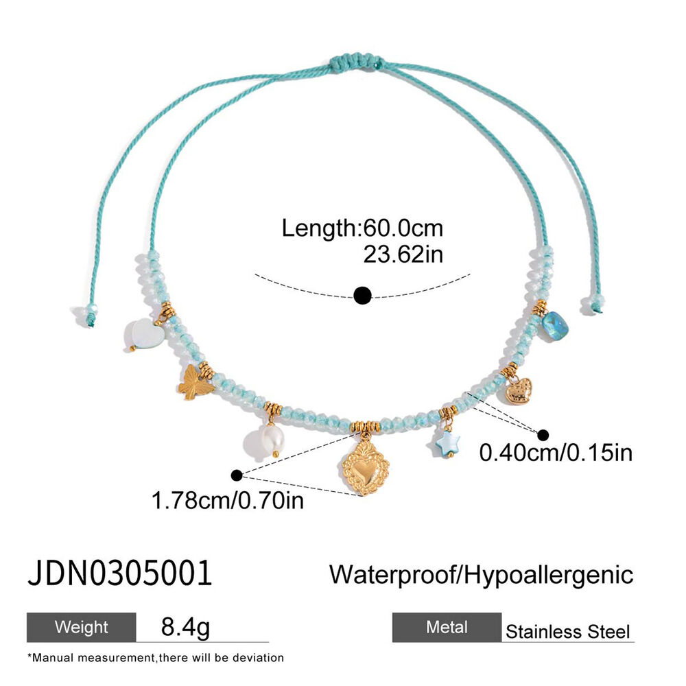 1 Piece Delicate Heart Blue Stainless Steel Waterproof Gold Color Women's Pendant Necklaces h5Picture2