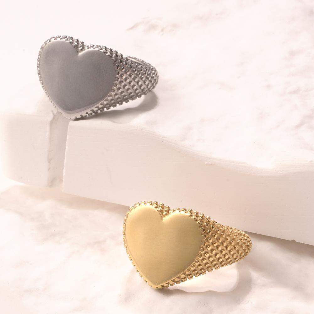 1 Piece Romantic Series Daily Heart Stainless Steel Waterproof Gold Color Statement Rings h5Picture3