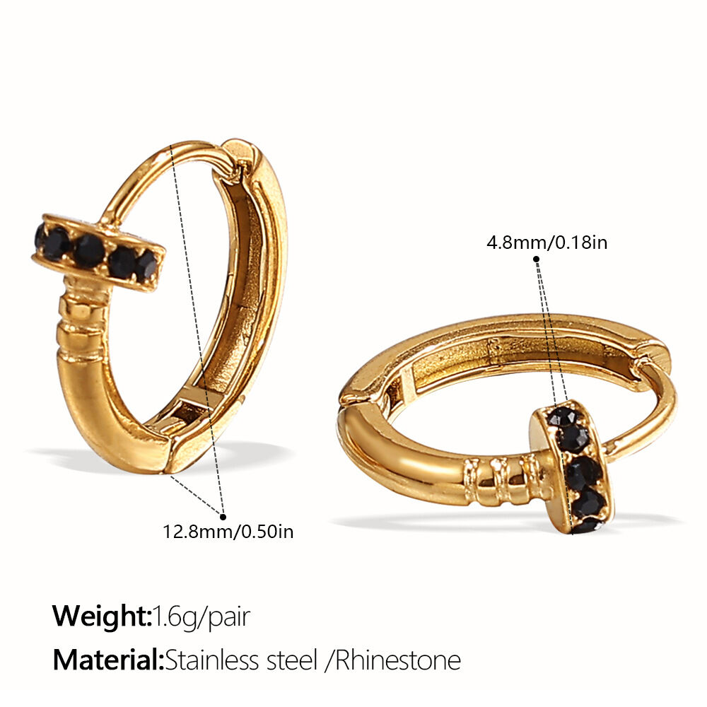 Eh1125Bkg Black Diamond Gold Hoop Earrings Picture2