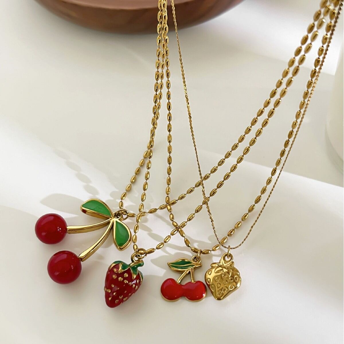 1 Piece Fruit Stainless Steel Waterproof Gold Color Pendant Necklace h5 Picture4